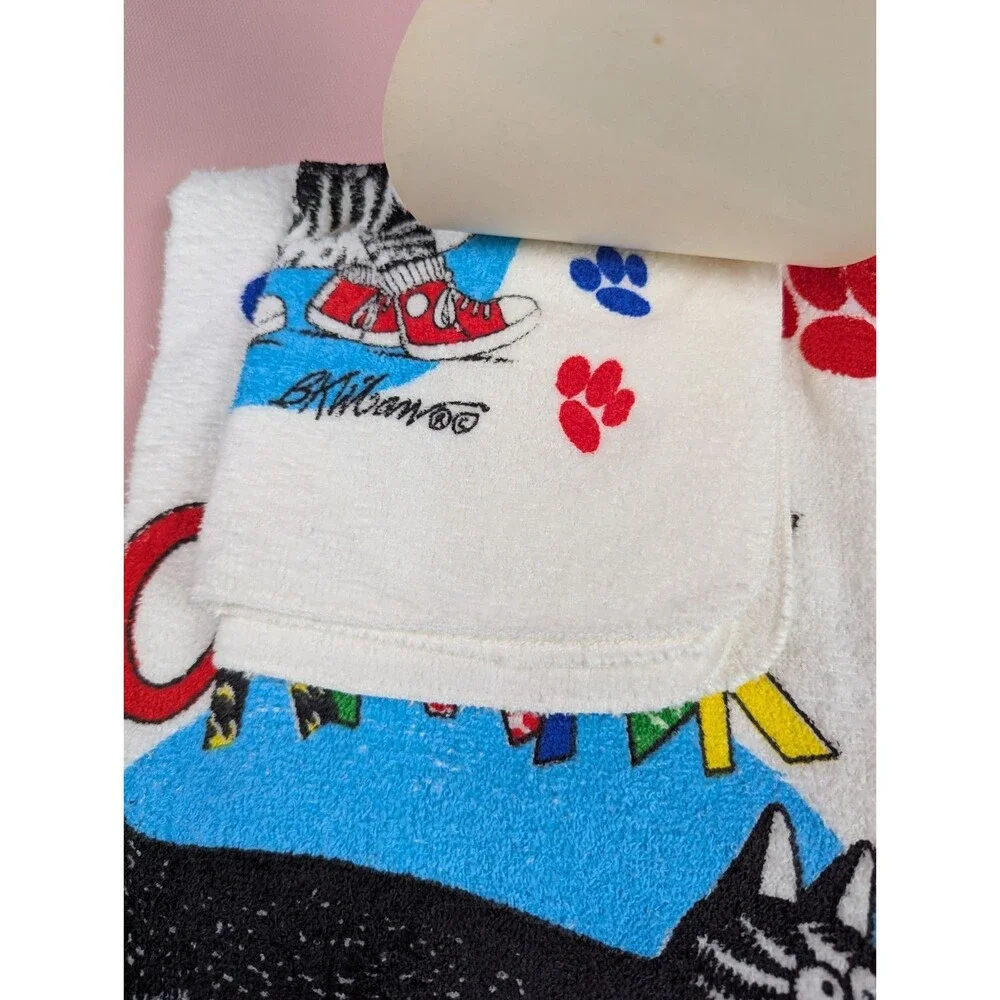 NWT Vintage Kliban Cat Walk Bath Towel Set Washcloth 2-Piece 80s Collectible USA
